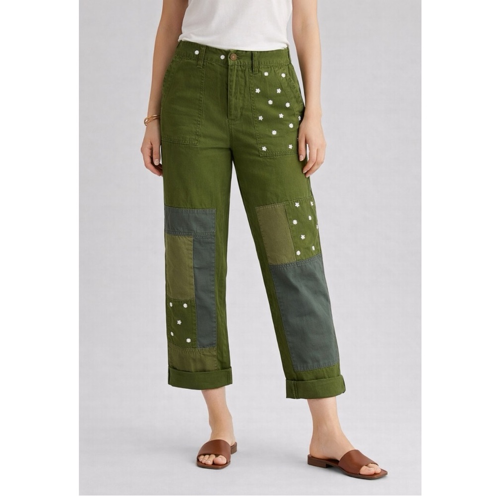 J Crew Patchwork Green Cuff Straight Pants - image 1